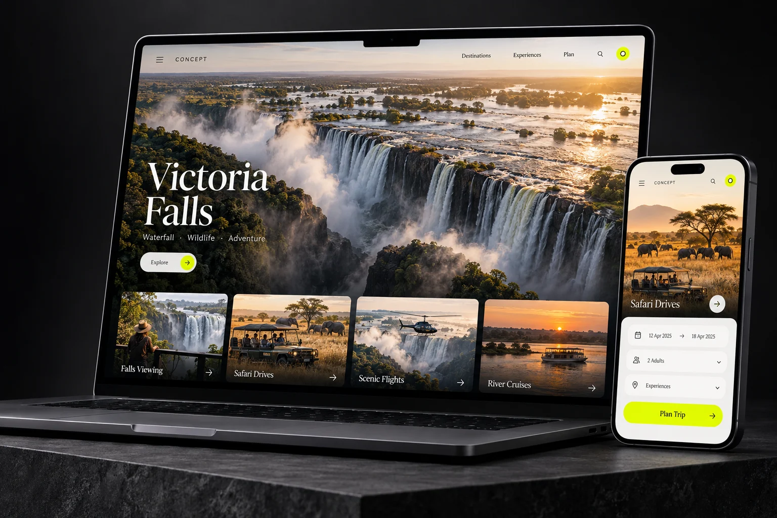 Illustrative desktop and mobile product presentation for the Tour Operator Enquiry Platform concept